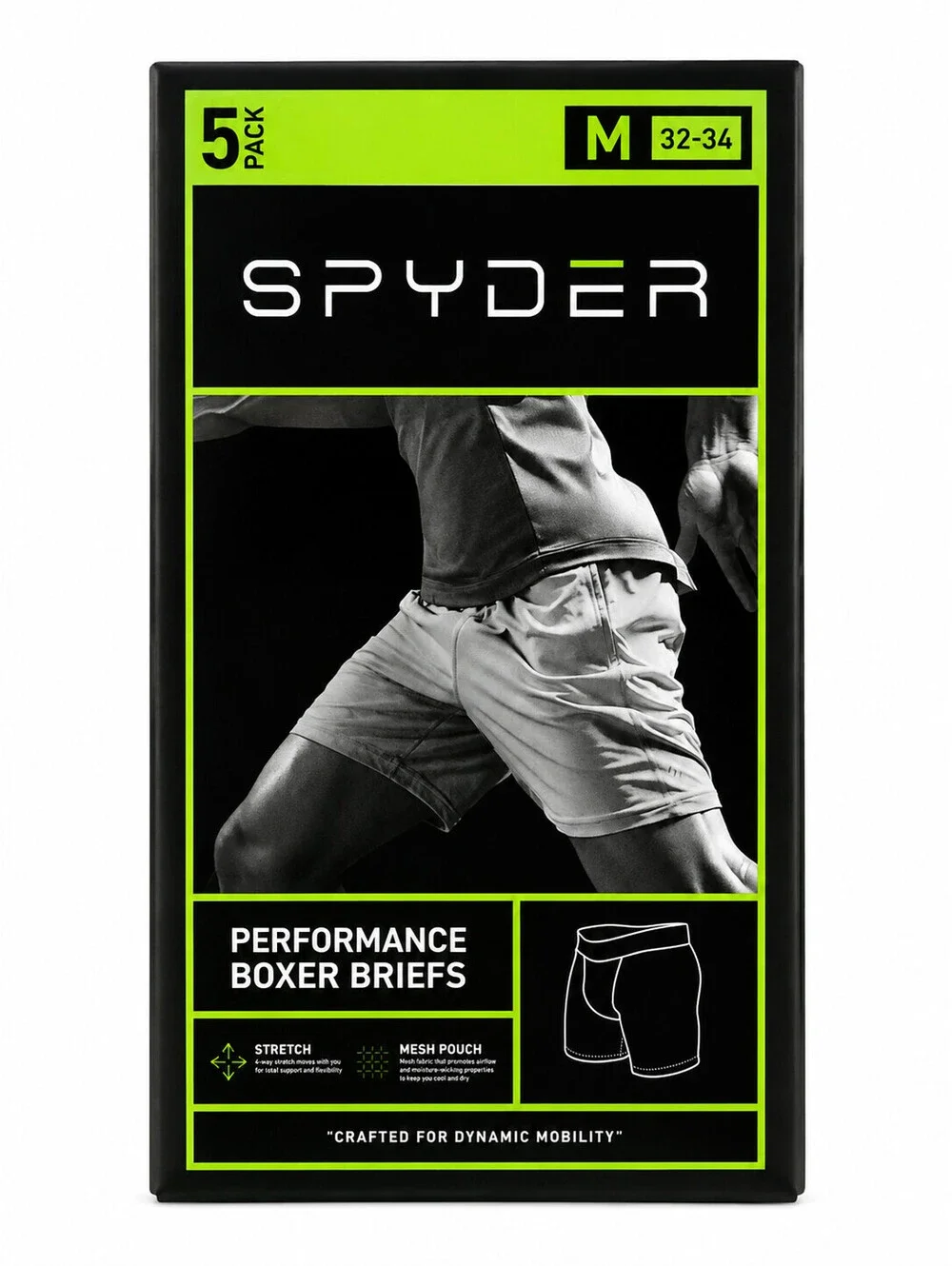 SPYDER Men's 5 Pack Performance Boxer Briefs Size Black w/ Blue Trim M 32-34 NWT
